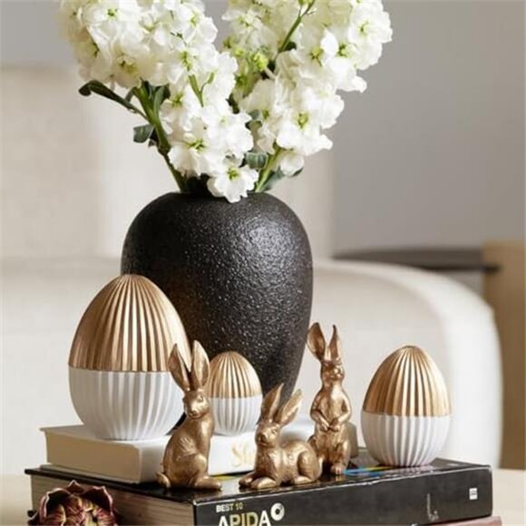 6PCS Easter Decorations with 3 Rabbits and 3 Gold Easter Eggs - Picture 4 of 6